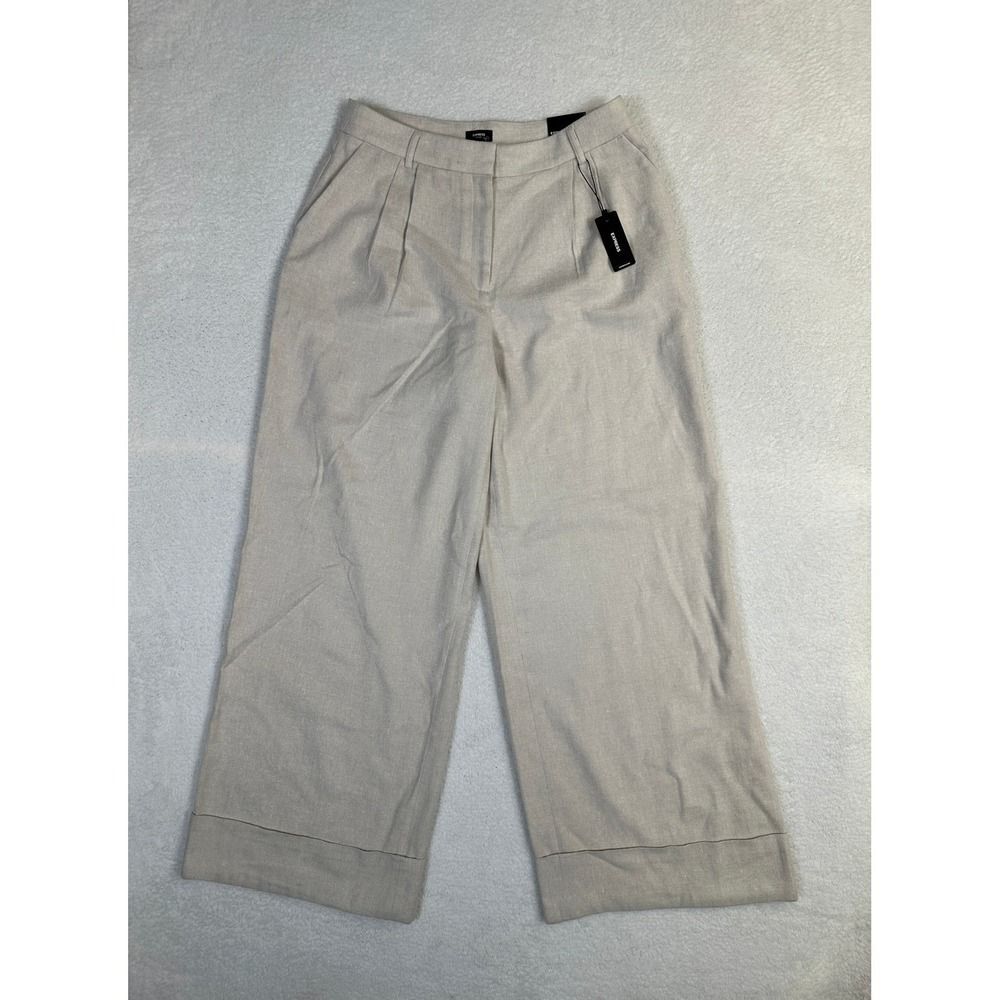 Express Wome's Size 10 R Wide Leg high rise Pleated Pants Beige Wool Blend New‎